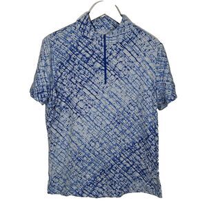 Ibkul Womens Top Size XL Short Sleeve Blue Print Pullover Sun Beach Poolside